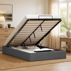 Grey Fabric Ottoman Storage Bed Frame With Lift Mechanism