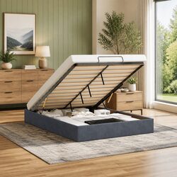 Double Ottoman Storage Bed Frame in Grey Velvet