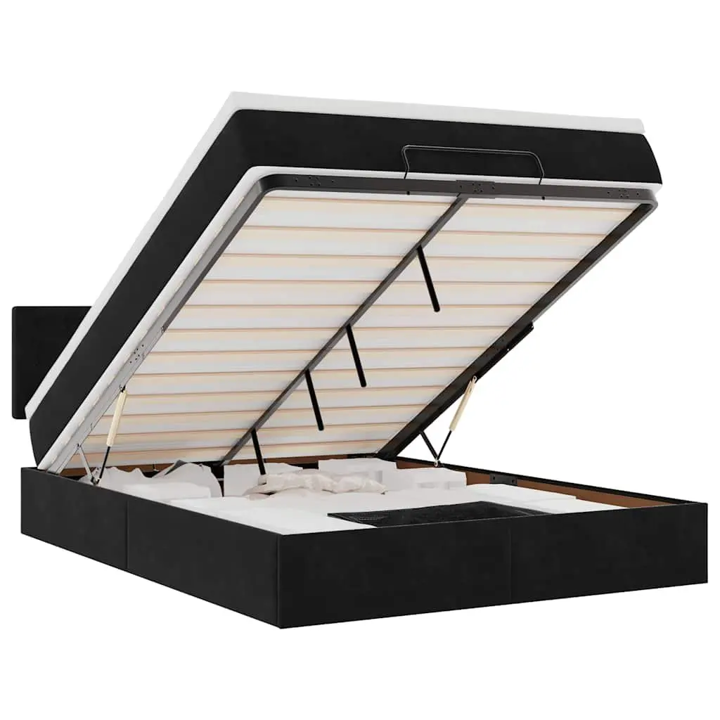 Ottoman Storage Bed Frame Double Black Velvet with Hydraulic Lift Mechanism