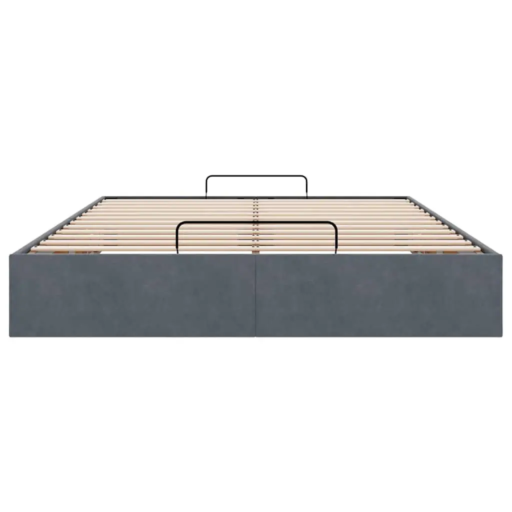 Queen Velvet Grey Ottoman Bed Frame with Hydraulic Lift Storage and Slatted Base
