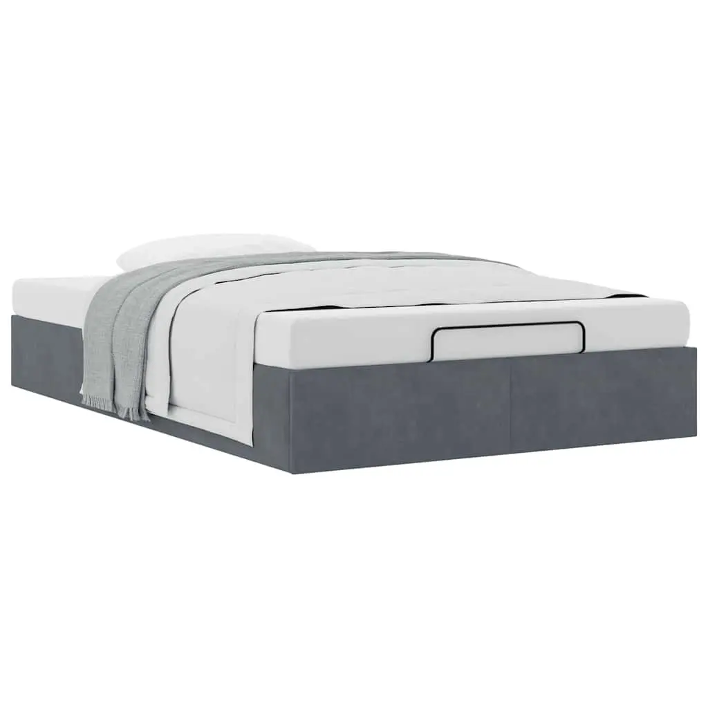 King Single Velvet Ottoman Bed Frame with Hydraulic Lift Dark Grey Slatted Base