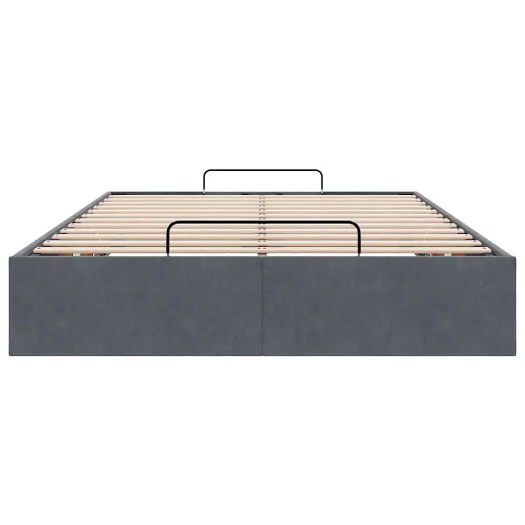King Single Velvet Ottoman Bed Frame with Hydraulic Lift Dark Grey Slatted Base