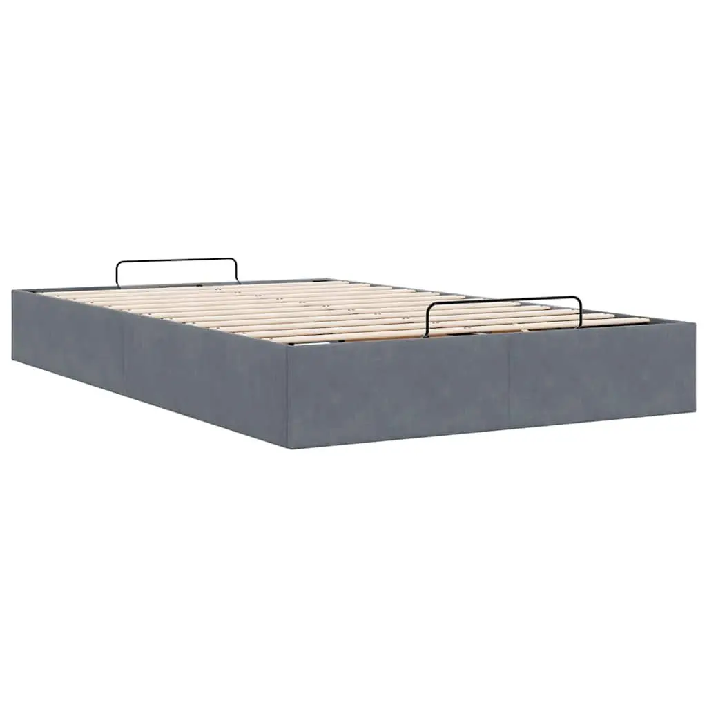 King Single Velvet Ottoman Bed Frame with Hydraulic Lift Dark Grey Slatted Base