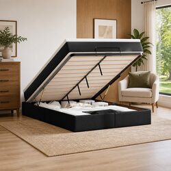 Black Faux Leather Ottoman Bed With Pocket Spring Mattress