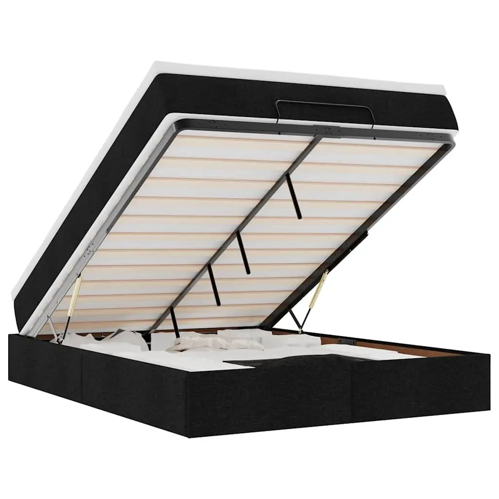 Double Ottoman Bed with Pocket Spring Mattress Hydraulic Lift Black Fabric