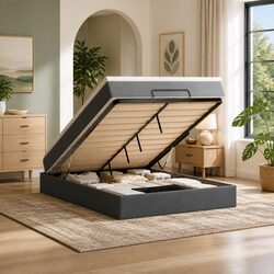 Queen Size Ottoman Bed with Hydraulic Lift and Mattress