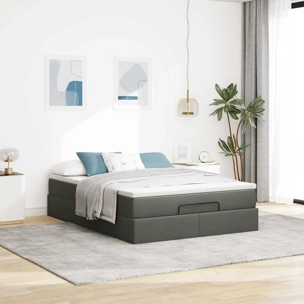 Ottoman Bed with Pocket Spring Mattress Storage Lift Base Queen Grey Fabric