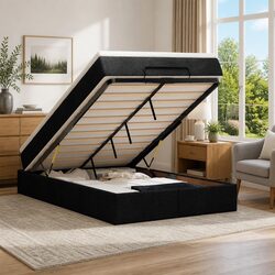 Black Fabric Ottoman Bed King Single with Pocket Spring