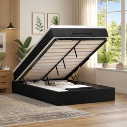 King Single Black Velvet Ottoman Bed with Pocket Spring Mattress