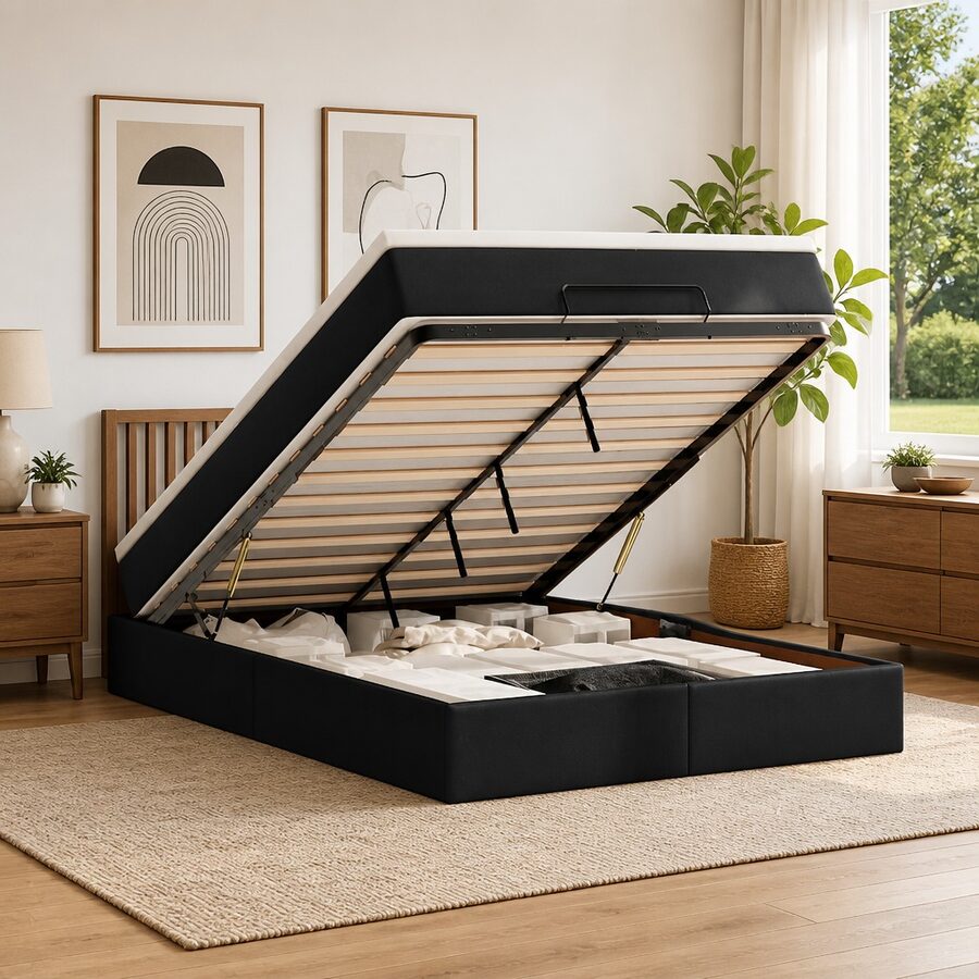 Double Ottoman Bed with Storage and Pocket Spring Mattress