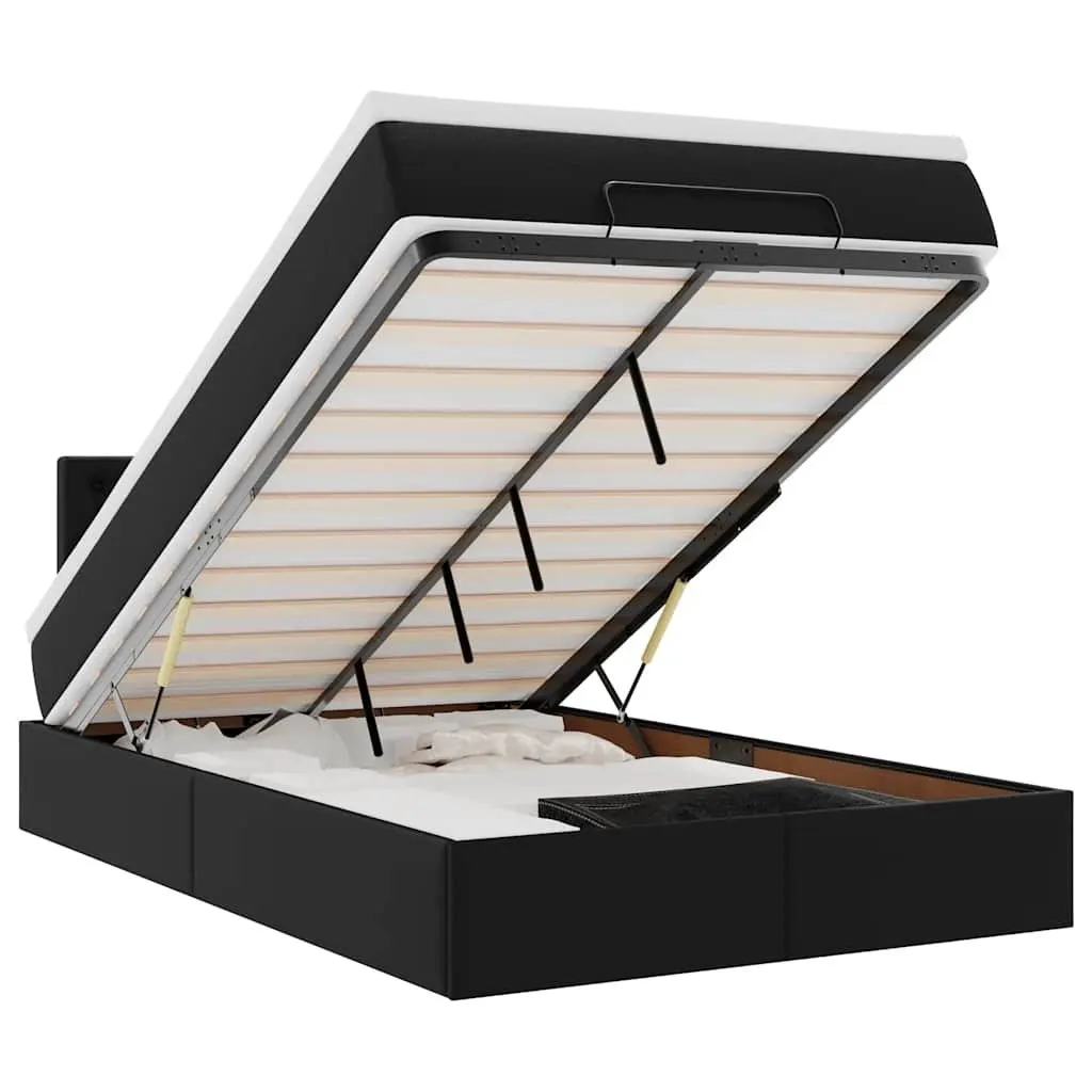 Ottoman Bed King Single Storage Lift Frame Black Faux Leather