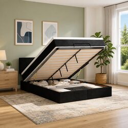 Black Ottoman Bed Frame with Pocket Spring Mattress