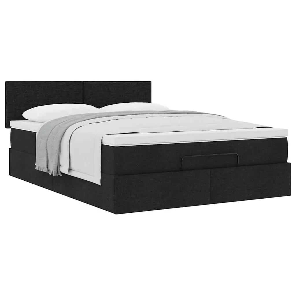 Ottoman Bed Double Storage Upholstered Frame Lift-Up Black with Mattress
