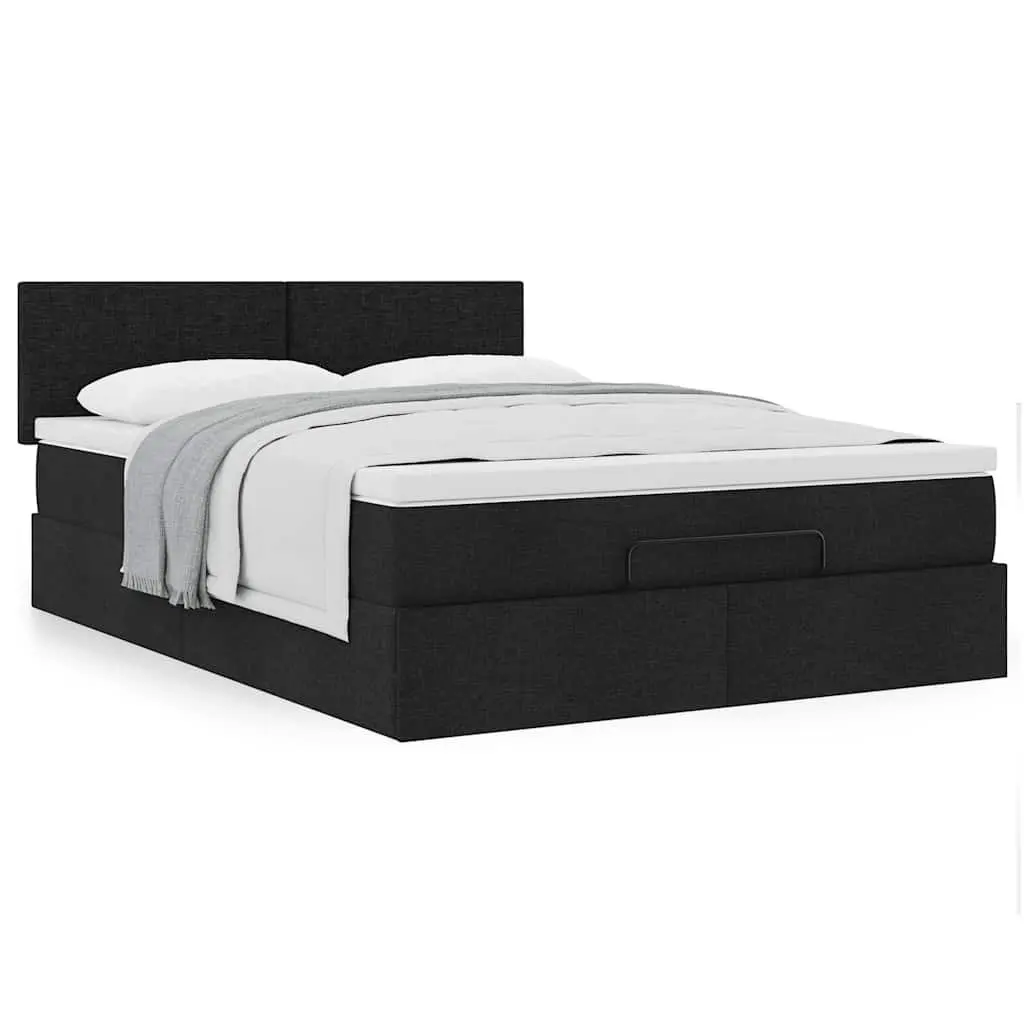 Ottoman Bed Double Storage Upholstered Frame Lift-Up Black with Mattress