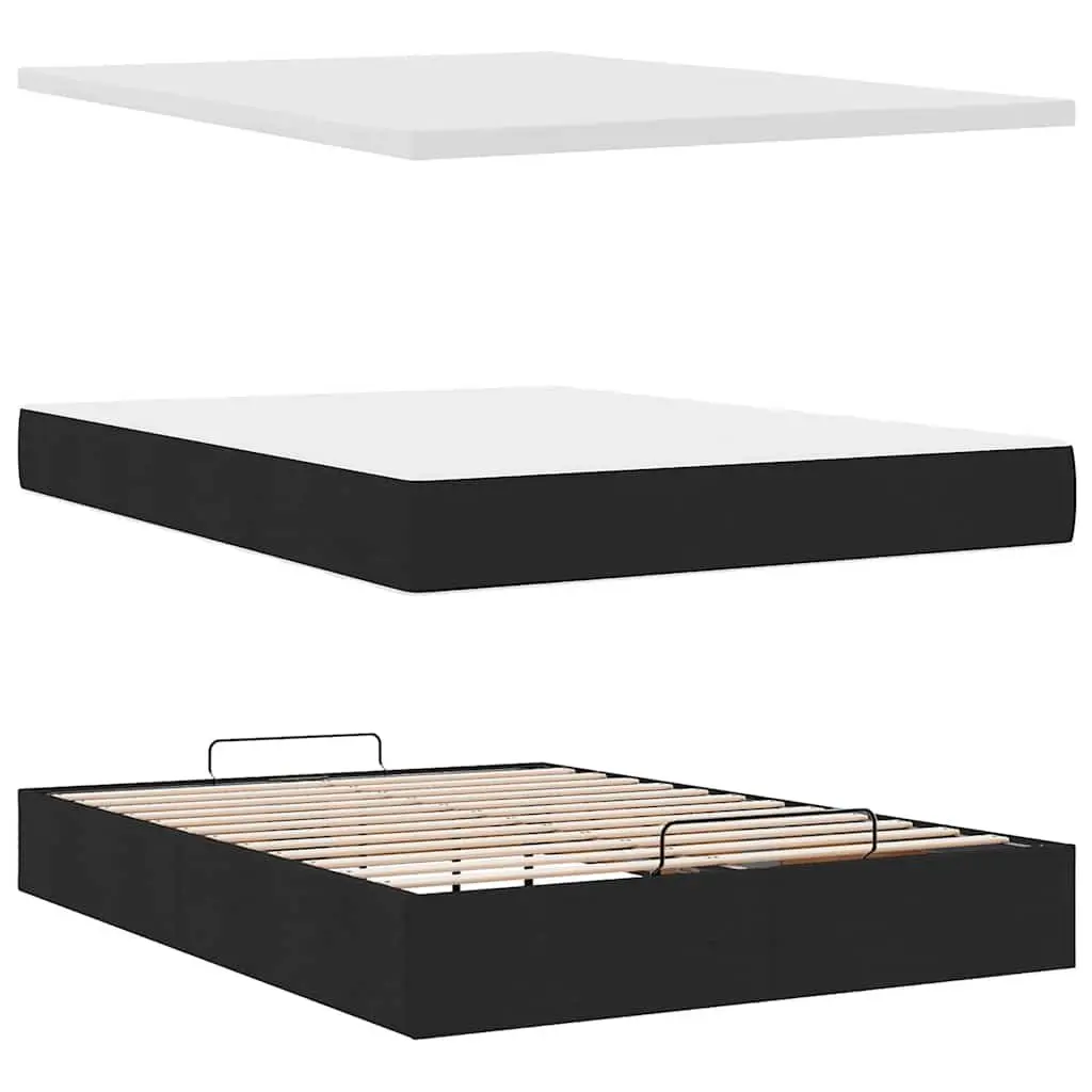Ottoman Bed Double Storage Upholstered Frame Lift-Up Black with Mattress