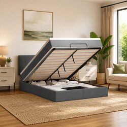 Grey Fabric Ottoman Bed Frame with Pocket Spring Mattress