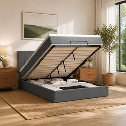 Chic Grey Double Ottoman Bed with Pocket Spring Mattress