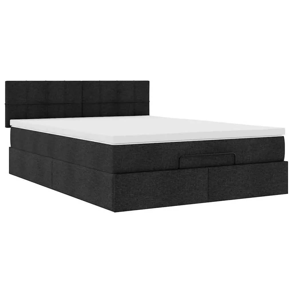 Ottoman Bed with Hydraulic Lift Storage Pocket Spring Mattress Black Fabric Double Size