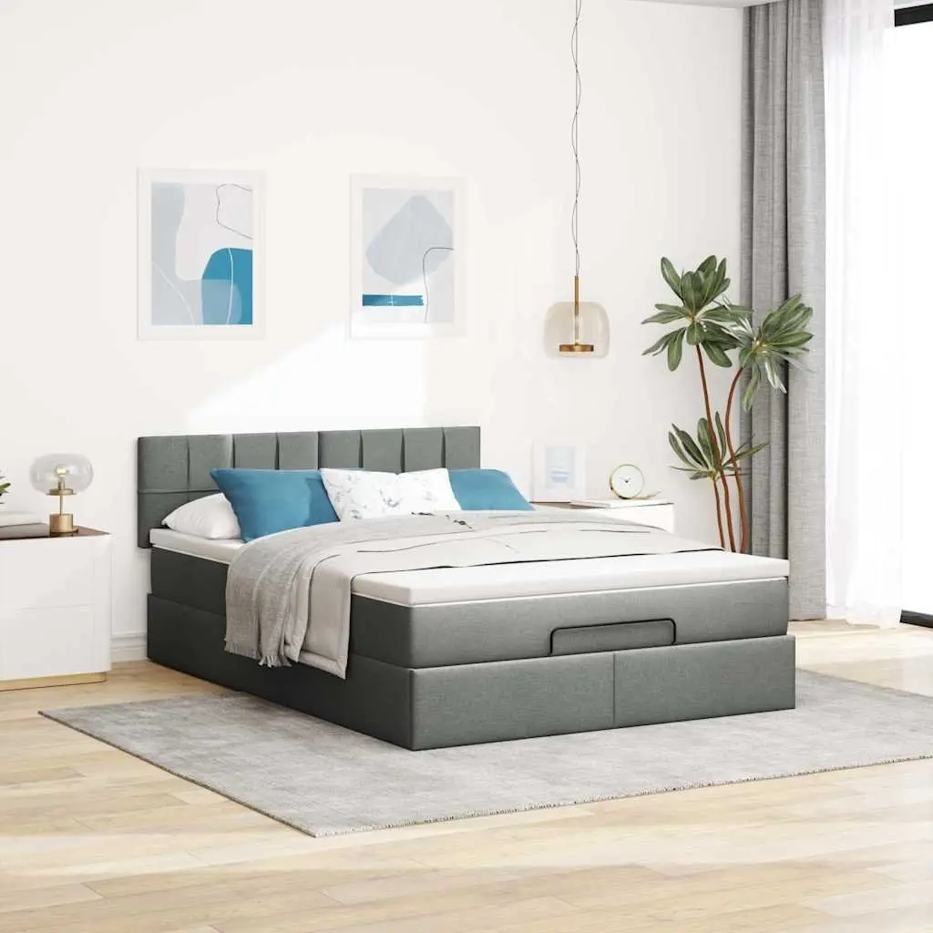 Ottoman Bed with Pocket Spring Mattress Storage Queen Size Grey Fabric