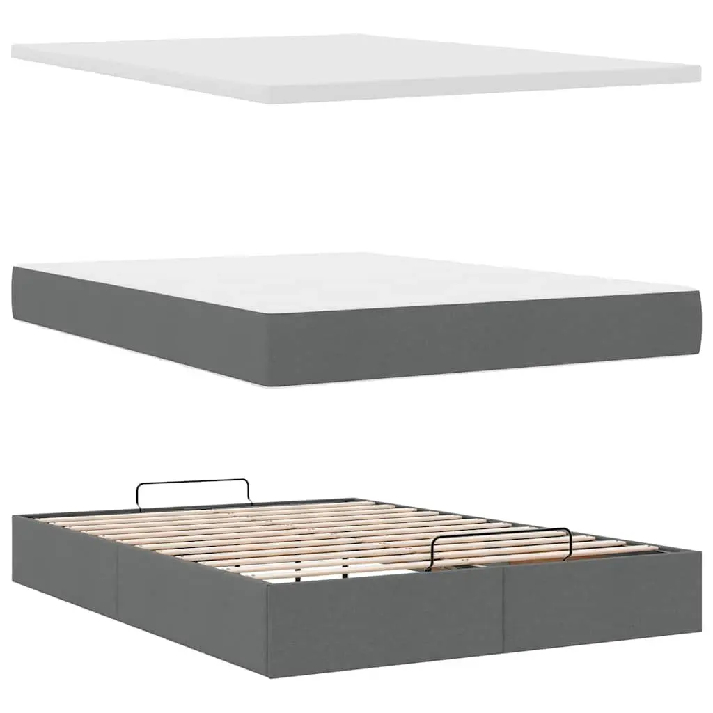 Ottoman Bed with Pocket Spring Mattress Storage Queen Size Grey Fabric