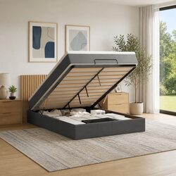 Hydraulic Base Queen Size Ottoman Bed with Pocket Spring Mattress