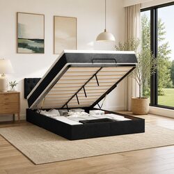 Black Fabric Ottoman Bed with Pocket Spring Mattress, Queen