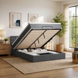 Double Ottoman Bed with Pocket Spring Mattress in Grey