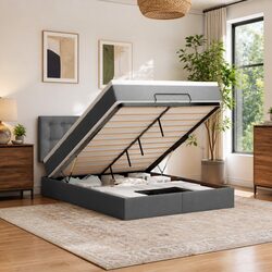 Queen Size Ottoman Bed with Pocket Spring Mattress and Lift Base