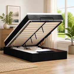 Ottoman Bed with Mattress and Storage in Black