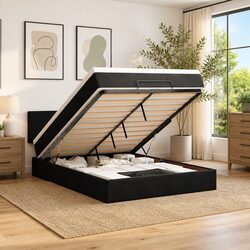 Black Velvet Ottoman Bed with Storage Lift Frame