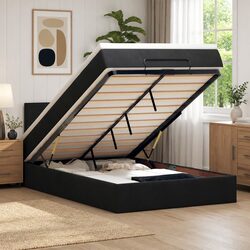 Black Velvet Ottoman Bed King Single with Pocket Spring Mattress