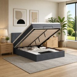 Storage Ottoman Bed Frame with Mattress in Grey Velvet