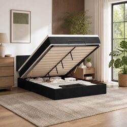 Black Velvet Ottoman Storage Bed with Pocket Spring Mattress