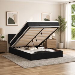 Black Velvet Queen Ottoman Bed with Hydraulic Lift Storage