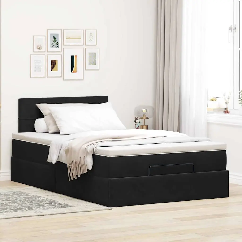 Ottoman Bed King Single Velvet Black with Mattress and Hydraulic Lift Storage