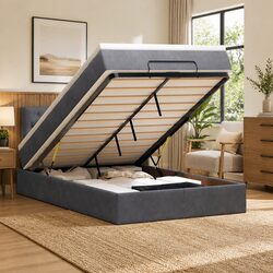 King Single Ottoman Bed with Mattress in Grey Velvet