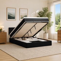 Queen Ottoman Bed with Pocket Spring Mattress in Black