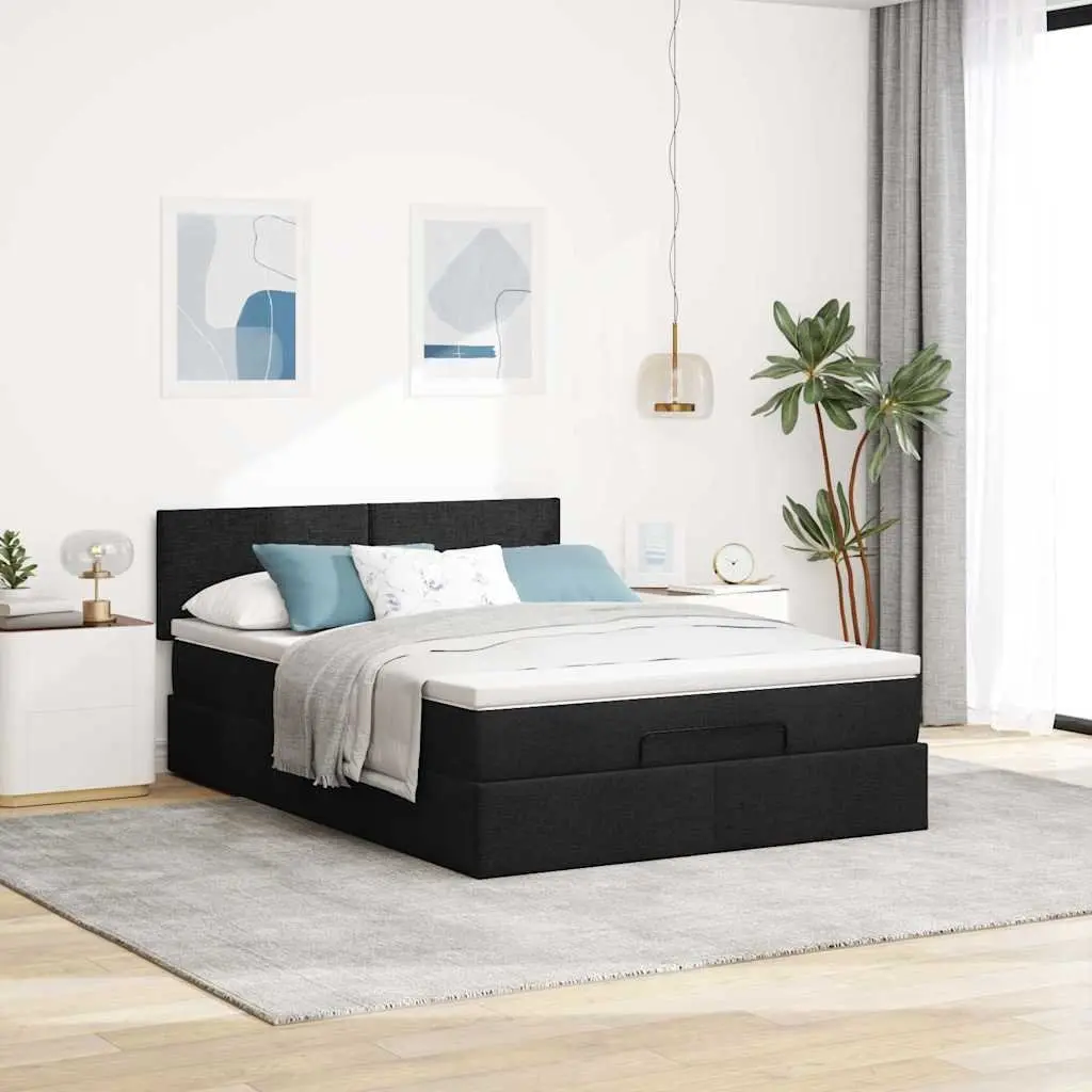 Double Ottoman Bed with Pocket Spring Mattress Storage Hydraulic Lift Black Fabric