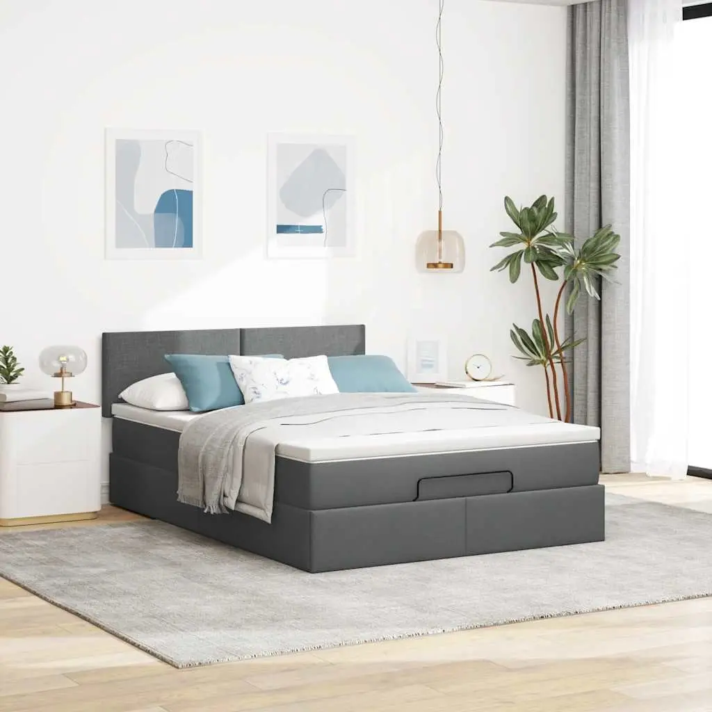 Ottoman Bed with Pocket Spring Mattress Hydraulic Lift Storage Queen Grey Fabric
