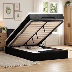Black Fabric King Single Ottoman Bed with Pocket Spring Mattress
