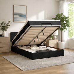 Black Fabric Ottoman Bed with Pocket Spring Mattress