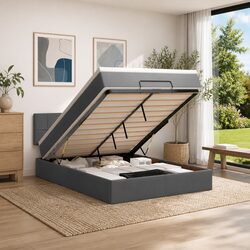 Queen Ottoman Bed with Hydraulic Lift and Pocket Spring Mattress