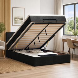 Black King Single Ottoman Bed with Storage and Mattress