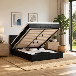 Double Ottoman Bed: Pocket Spring Mattress, LED Lights, Storage