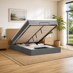 Grey Ottoman Bed Frame with Pocket Spring Mattress