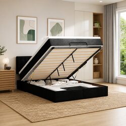 Contemporary Ottoman Bed with Storage and LED Lighting