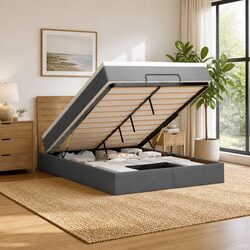 Queen Ottoman Bed Featuring Pocket Spring Mattress and LED Lighting