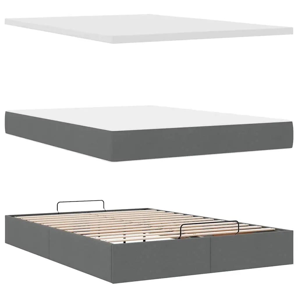 Ottoman Bed with Pocket Spring Mattress Queen Size Grey Fabric