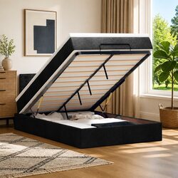Black Ottoman Bed King Single with Pocket Spring Mattress