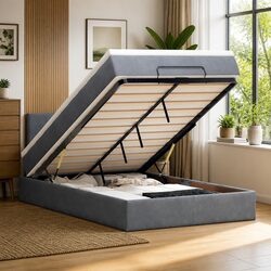 Ottoman Bed King Single with Pocket Spring Mattress in Grey